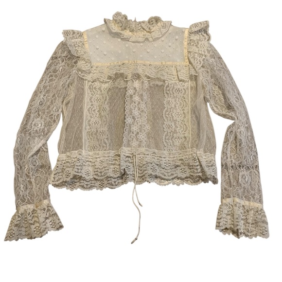 Vintage Tops - Vintage Romantic Ruffled Lace Blouse Victorian Edwardian Style Sheer Top S